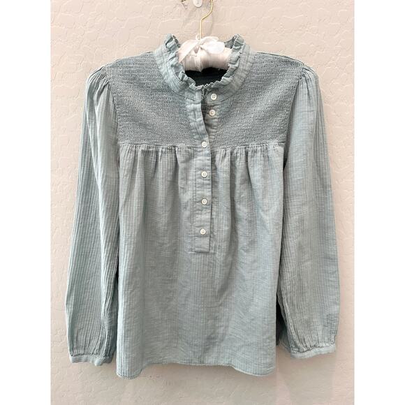 J.CREW | Pale Blue Smocked Yoke Button Front Blouse | Size Small - Picture 1 of 5